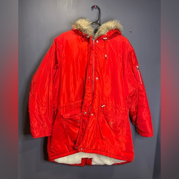 New Look Red Parka Fur Hooded Coat - Picture 9 of 13